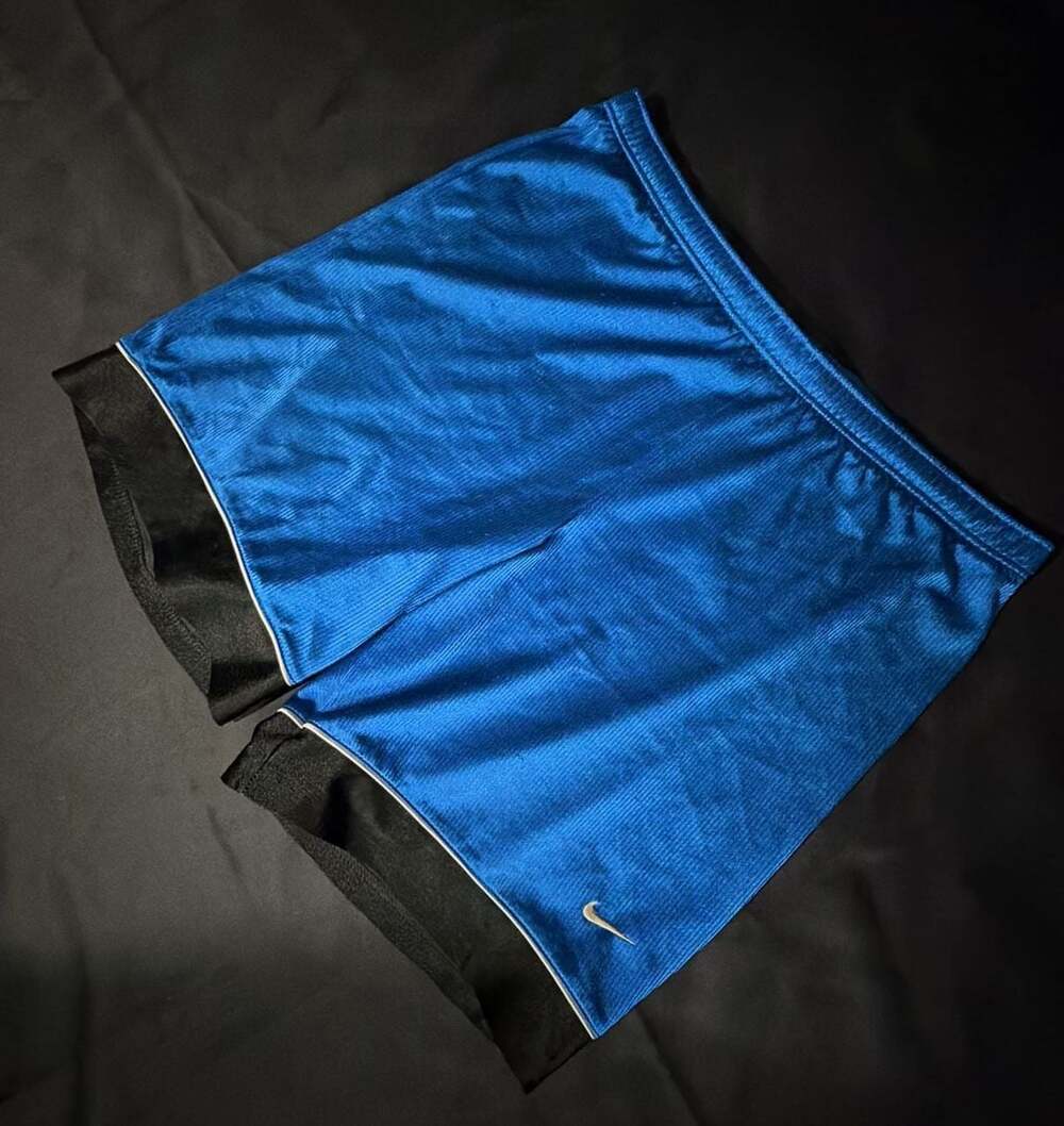 Vintage Grey Tab Nike Men's Basketball Athletic Shorts Blue and Black